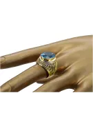 Or jaune 14 carats Aigue-marine Anneau Style vintage vrc089y